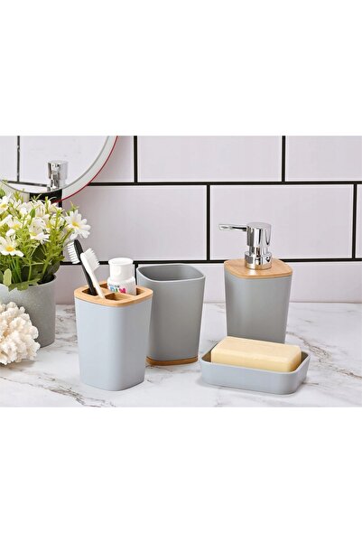 verk group Set de baie Perie de baie Dozator de săpun pentru WC Coș Bambus 6