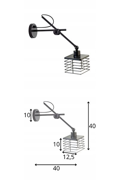 NO BRAND Aplică de perete modernă, neagră, stil loft, LED, E27, cu cablu regl...