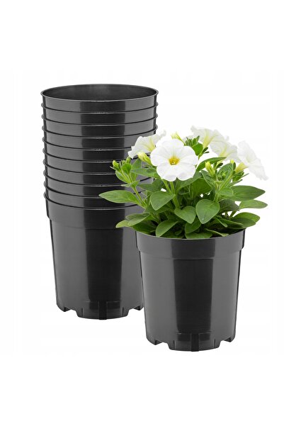 NO BRAND 10x Ghiveci din plastic rotund, Ø 14 cm, 2 l, negru, Garronda