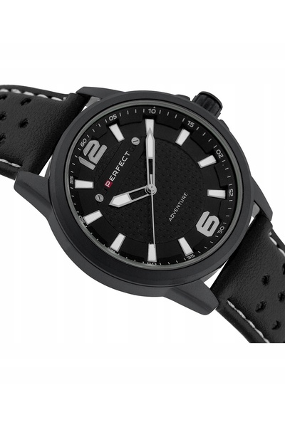 PERFECT Ceas sport negru pentru bărbați W146-07 44 mm, curea perforată