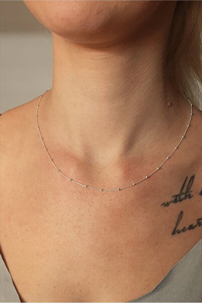 NO BRAND Colier choker din argint cu biluțe din argint
