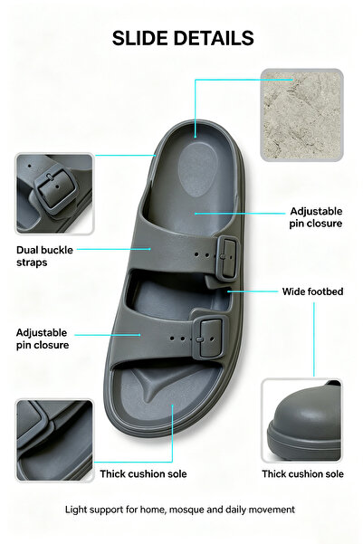 Al Masheel Store Saudi‑Made Men Double‑Strap EVA Slide Sandals, Quick‑Dry Hom...