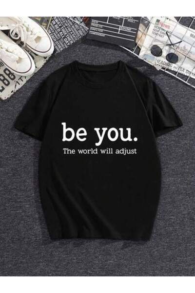 26LIK Women's "Be Yourself" Black & White Inspirational Print Short Sleeve Cr...