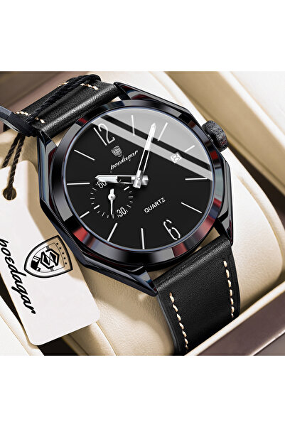 Choice10 689 Black Black Fashion Casual Man Clock Business Leather Date Quart...