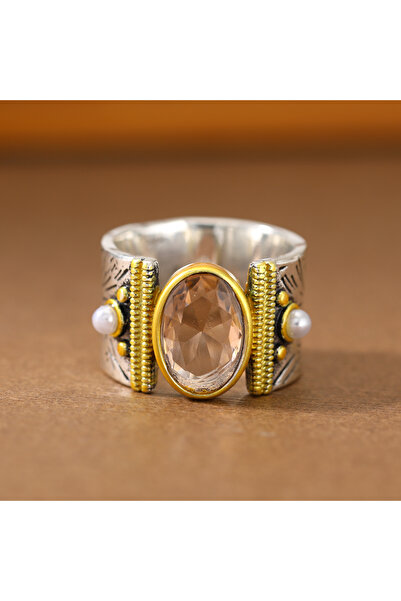 Choice3 7 Orange Exaggerated Wide-Gauge Gemstone Vintage Ring - Copper Materi...