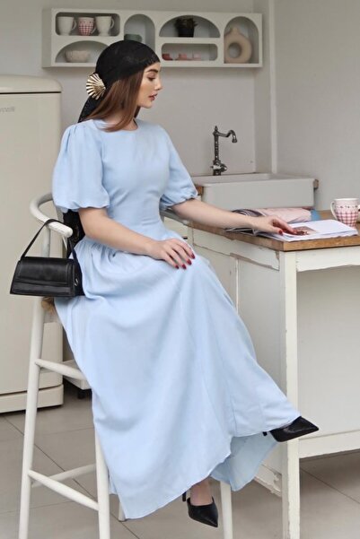 ELBEE Blue balloon sleeve detail back tie dress
