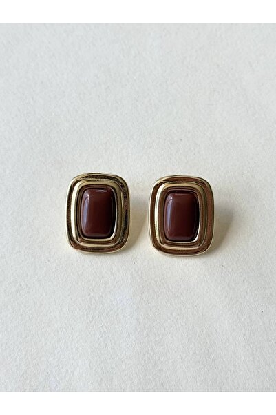Alveole Jewelry Gold Taş Detaylı Vintage Dikdörtgen Küpe