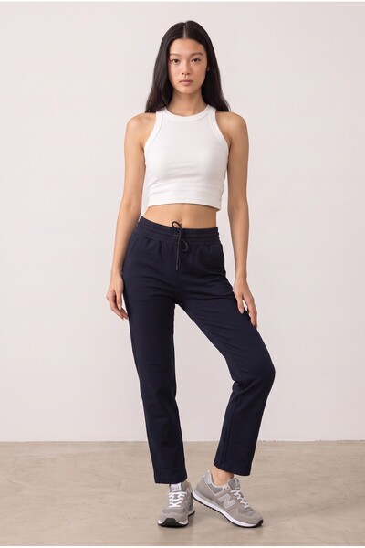 NOTHING Women's High Waist Elastic Waist Lace-Up Straight-Leg Sweatpants Po-3011