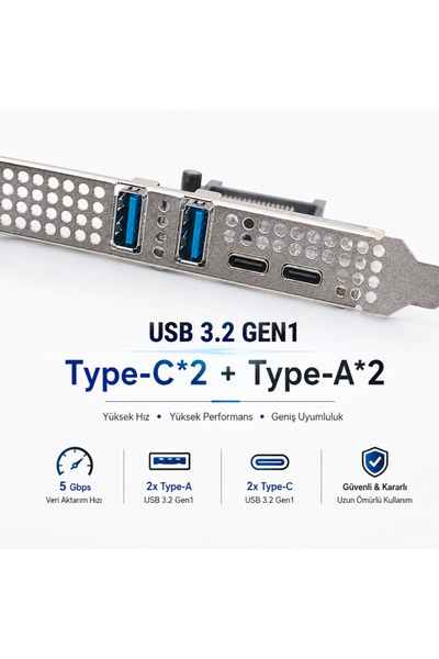 Alfais 6094 PCIe 2x USB 3.0 + 2x Type C Hub Genişletme Kartı PCI Express Adaptör Çoklayıcı Çoğaltıcı