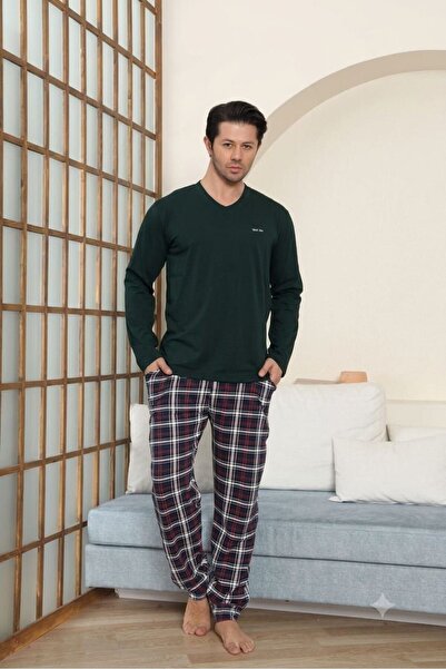 Ryam Mooda Men's 95% Cotton 5% Lycra V-Neck Long Sleeve Plaid Pajama Set