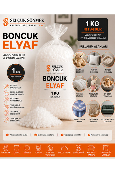 SELÇUK SÖNMEZ Boncuk Elyaf Silikon 1 KG - Yastık Yorgan Oyuncak Minder Bulut ...