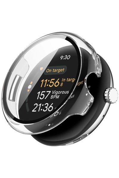 BizonMobile Case with Tempered Glass for Google Pixel Watch 3 45mm, Clear
