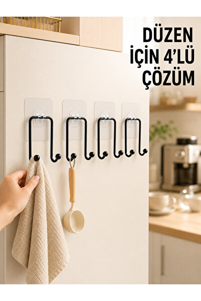 TİMİON 4 Pieces of Adhesive Hangers Multi-Purpose Kitchen Bathroom Organizer ...