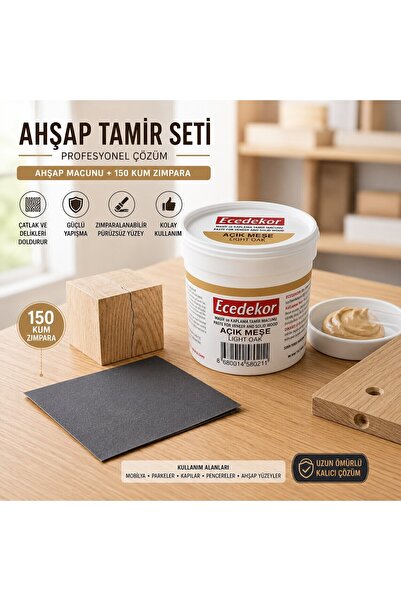 ESBH Açık Meşe Ahşap Tamir Macunu Seti 200 Gr + 150 Kum Zımpara - Mobilya, Pa...