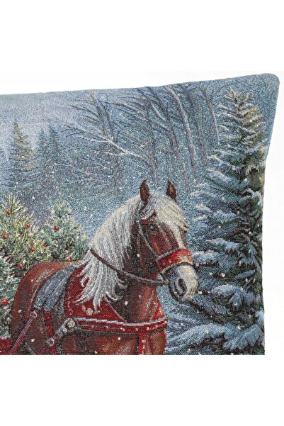 NO BRAND Tapiserie dublu-față de Crăciun cu cal și căruță 45x45cm