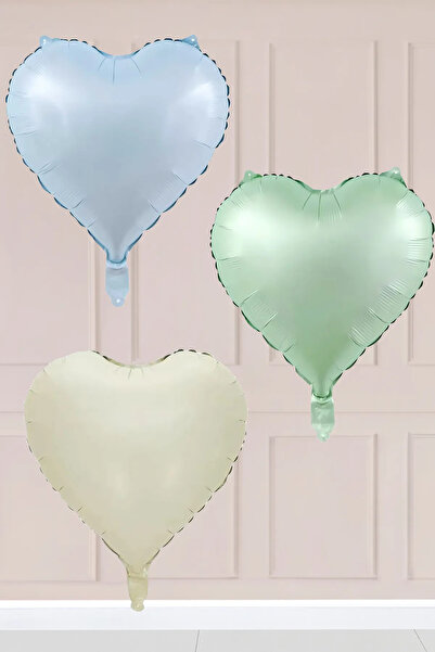 Atölye Mi Set of 3 Retro Heart Foil Balloons Cream, Green, Blue Set44