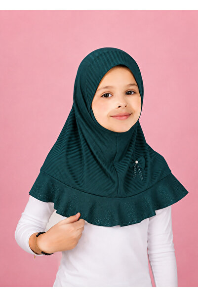 Linda Hijab Pink Hijab for Kids – Modest Islamic Headscarf with Lace Ruffle T...