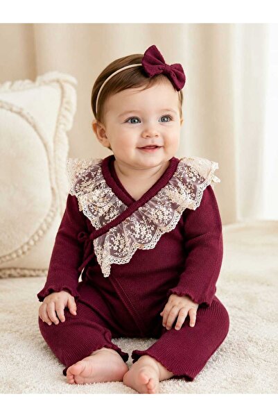 LİLİYUM Baby Girl Child Stylish Luxury Gift Lace Collar Bowknot Knitwear Jump...