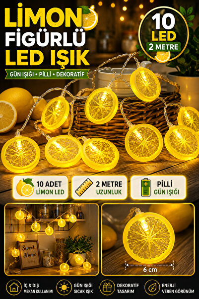 Hane Dostu 2 Metre 10 LED Limon Figürlü Işık Gün Işığı Pilli Dekoratif Oda Mu...