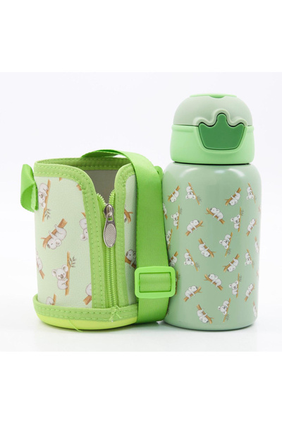MyBalliStore Koala Desenli Mint Yeşili Çocuk Matarası ve Askılı Kılıfı 500ml