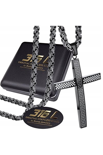 Boston Jewellery Lanț negru + Cruce mare neagră din oțel chirurgical 316L de ...
