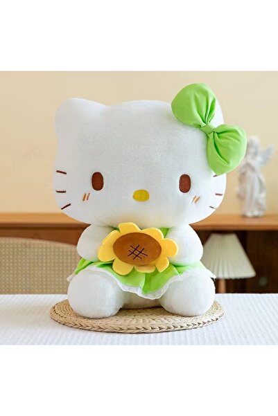 Takara Tomy Green Buckle Hello Kitty Plush Toy Sunflower in Hand Cute Soft 40cm