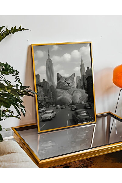Tekir Kedi Siyah Beyaz Şehir Poster / Duvar Posteri / Oda Dekorasyonu - Ofis Dekorasyonu