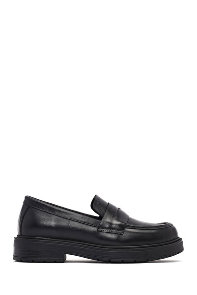 Derimod Women's Black Thick-Soled Leather Masculine Loafer Af190003Dv
