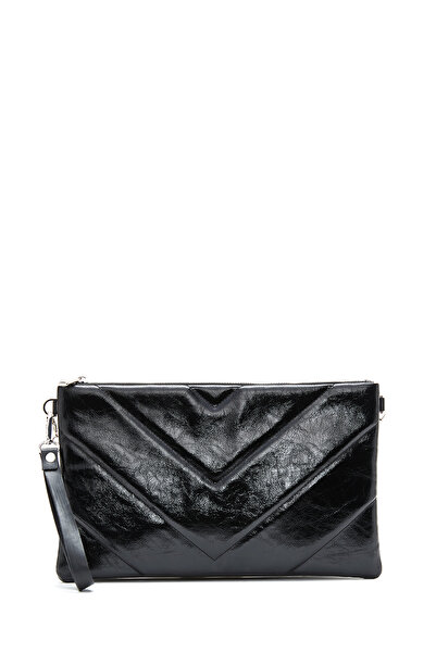 Derimod Women's Black Chain Strap Patterned Portfolio Bag Ab570003Sm
