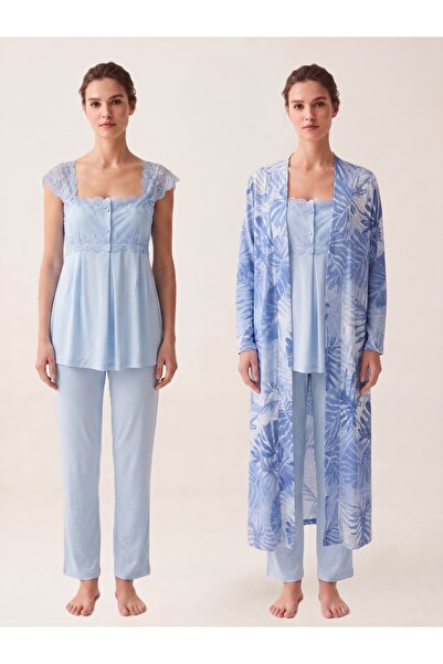 by İGP Patterned Robe and Maternity Nursing Pajama Set with Nursing Features ...