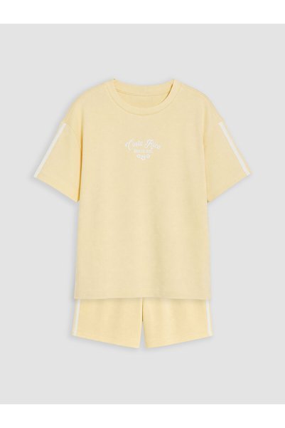 LC Waikiki Lcw Kids Yellow Text Printed Girls' Soft Touch Set