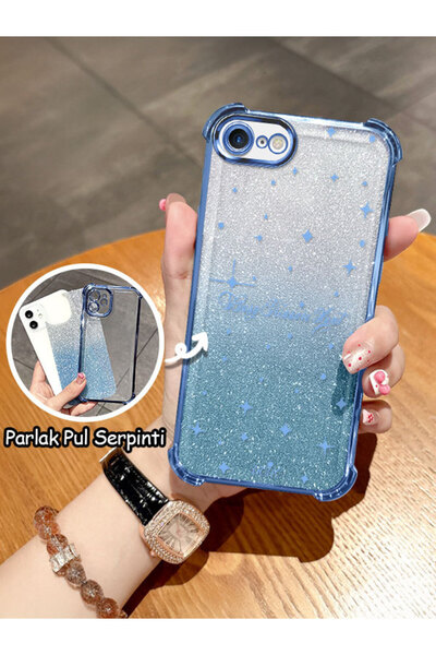 ucuc iPhone 7/8/SE 2020 2022 Uyumlu Şeffaf Dört Köşe Silikon Kaplama Parlak K...
