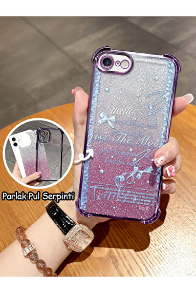 ucuc iPhone 7/8/SE 2020 2022 Uyumlu Şeffaf Dört Köşe Silikon Kaplama Parlak K...
