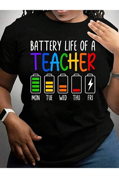 k222 تي شيرت برسومات سوداء مطبوع عليها عبارة "Battery Life Of A Funny T- Teac...