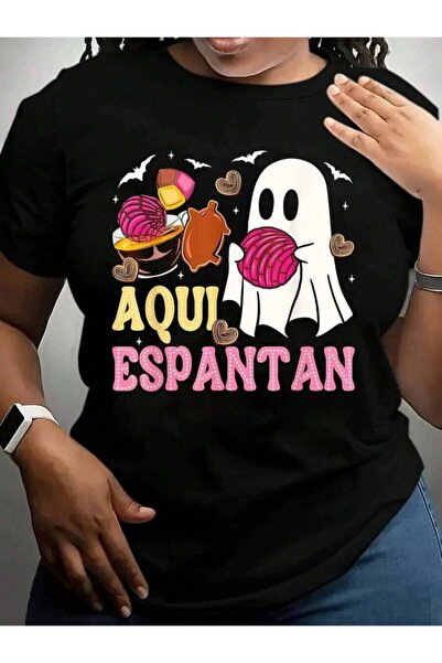 21JNRY Aqui Espantan Spanish Mexican Conchas Ghost Women Halloween Black Grap...