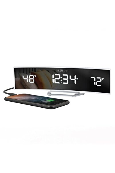 Generic Brand La Crosse Technology White Curved Alarm Clock with Mirrored LED...