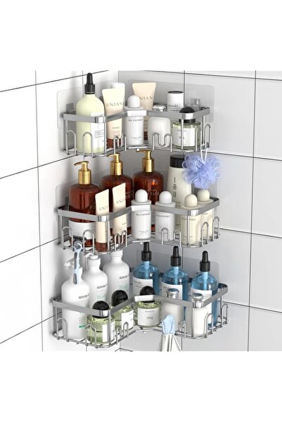 Generic STEUGO 3 Pack Corner Shower Caddy, Corner Shower Shelf with 18 Hooks,...