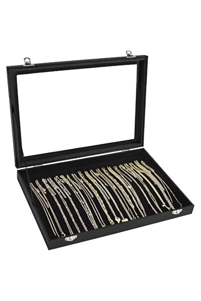 Generic Brand YelaJoy 20 Hooks Necklace Tray with Clear Lid, Lockable Velvet ...
