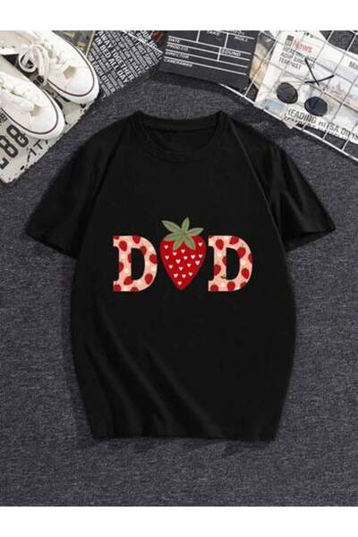25W Graphic T-Shirt Men Strawberry "DAD" Print, Casual Short Sleeve Crew Neck...