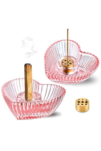 Generic Brand 2 Pack Pink Heart Incense Holder, 2-in-1 Glass Incense Burner w...