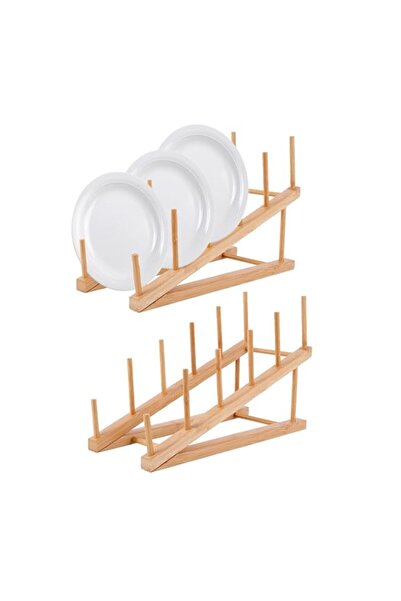 Generic TERRIFI 2 PCS Wooden Dish Rack, Wooden Plate Rack, Kitchen Counter St...