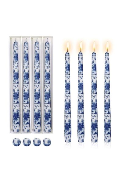 Generic Brand Handmade Taper Candles Elegant Blue Floral Print Candlesticks, ...