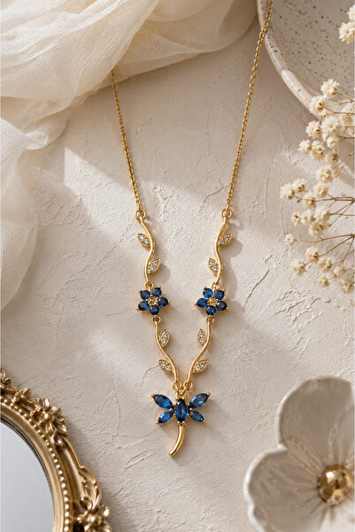Sylvera Shop V Model Luxury Steel Necklace with Blue Stone and Ivy Dragonfly ...