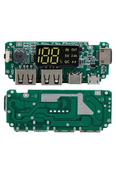 EmAyCenter Dijital Ekranlı Çift USB 5V 2.4A Type-C ve MicroUSB Powerbank Modülü