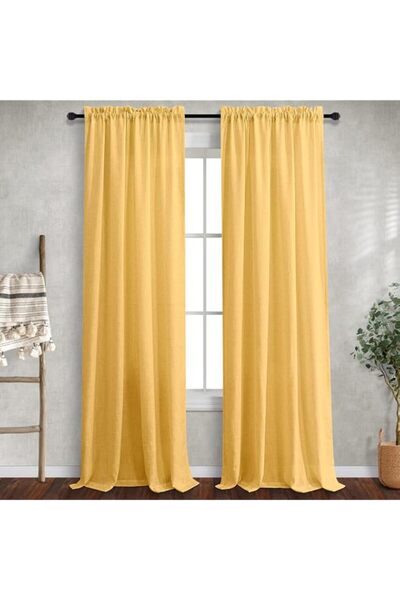 Generic Brand Golden Yellow Linen Curtains 72 Inch Length for Living Room 2 P...