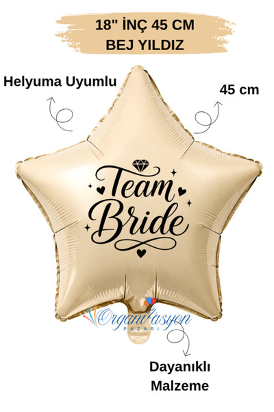 Organizasyon Pazarı 18 Inch Beige Star Foil Balloon |   Bride Team Printed | ...