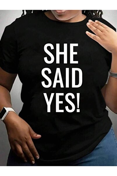 NOURAM تي شيرت أسود مطبوع عليه عبارة "She Said Yes Funny Engagement Getting M...