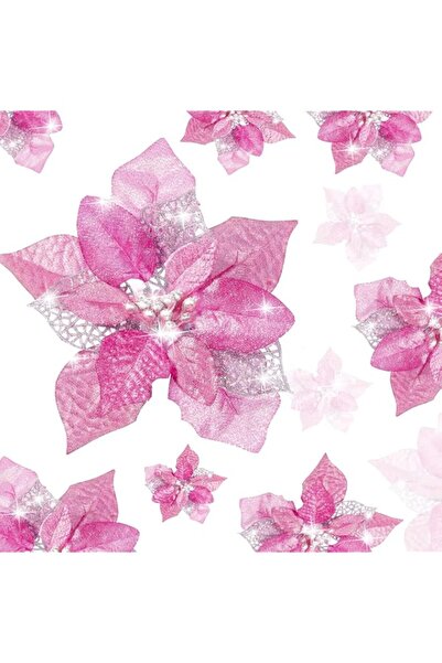 Generic Brand 16 Pieces Christmas Glitter Poinsettia Faux Flowers Christmas F...