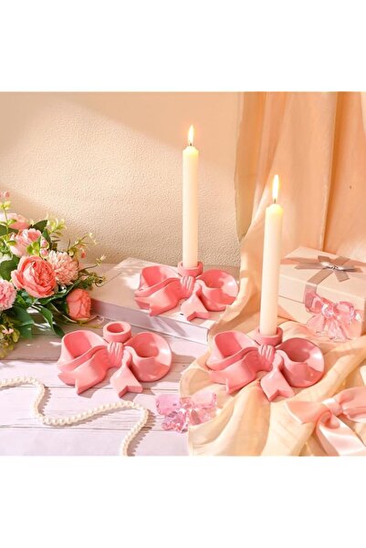 Generic Brand 3 Pcs Large Pink Bow Candle Holders, Decorative Candlestick Sta...