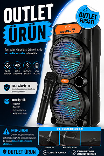 Zineets OUTLET Işıklı Büyük Boy Party Box Bluetooth Hoparlör Taşınabilir Şarj...